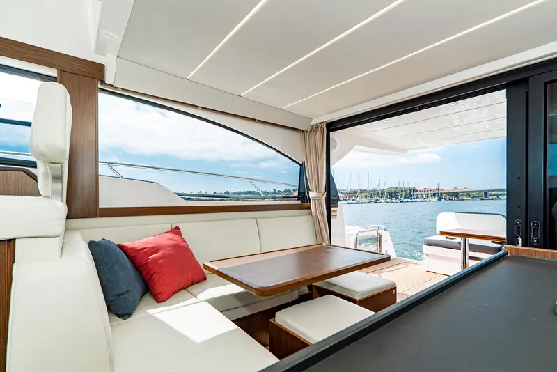 Slide: The Image of Luxurious interior of 2025 Bavaria Virtess 420 Fly yacht with waterfront view. - 49