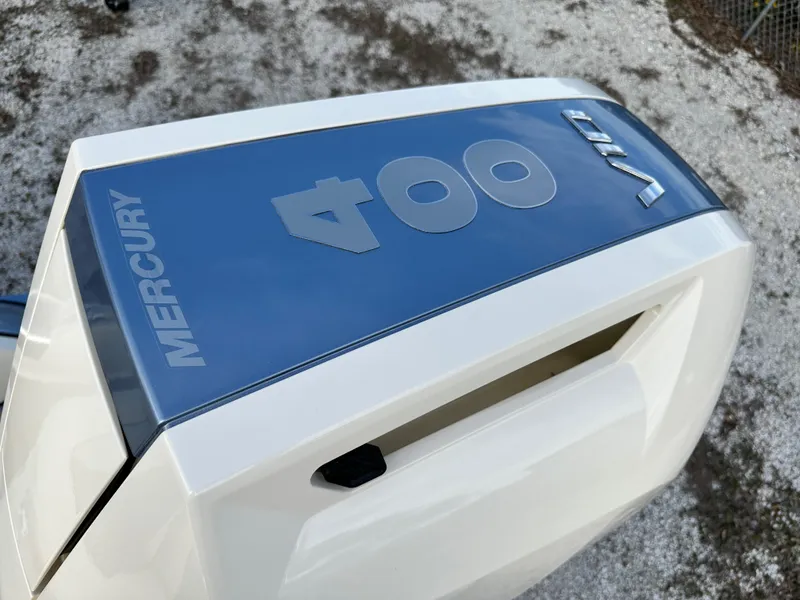 Slide: The Image of Outboard motor of 2025 Chris-Craft Launch 28 GT with Mercury 400 branding. - 2