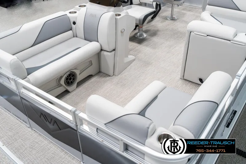Slide: The Image of Luxurious interior of 2025 Avalon VEN RF boat with plush seating and modern design. - 10
