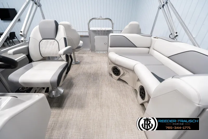 Slide: The Image of Luxurious interior of 2025 Avalon VEN RF boat with plush seating and modern design. - 14