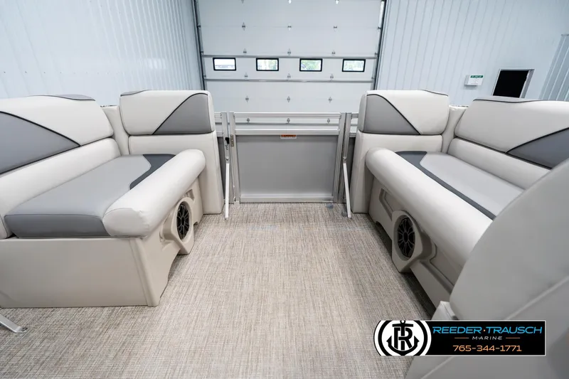 Slide: The Image of Interior of 2025 Avalon VEN RF boat with plush seating and modern design. - 18