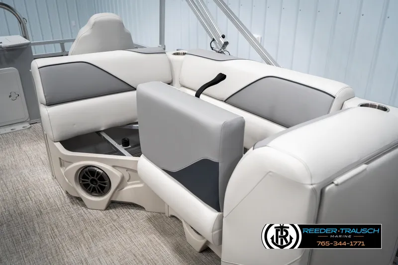 Slide: The Image of Luxurious seating in 2025 Avalon VEN RF boat with modern design and integrated speaker. - 23