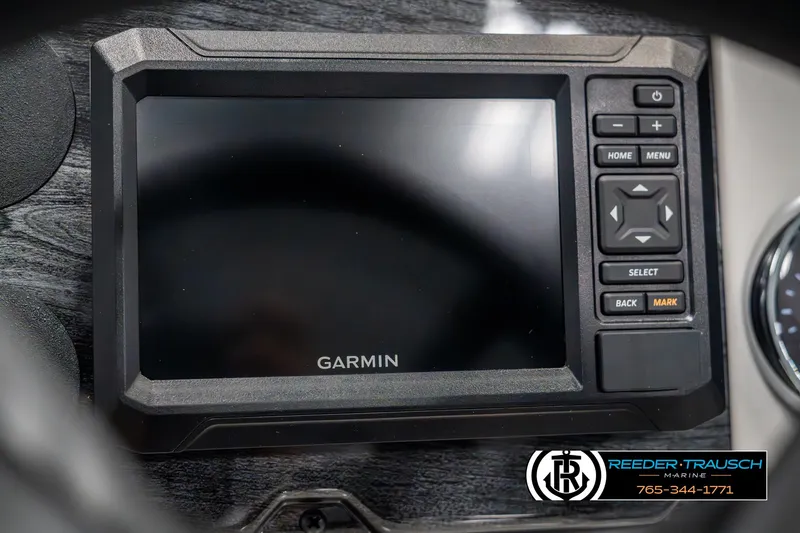 Slide: The Image of Garmin display on 2025 Avalon VEN RF boat dashboard, featuring control buttons. - 33