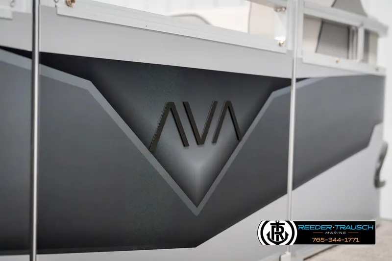 Slide: The Image of 2025 Avalon VEN RF boat with sleek design, featuring Reeder-Trausch Marine branding. - 45