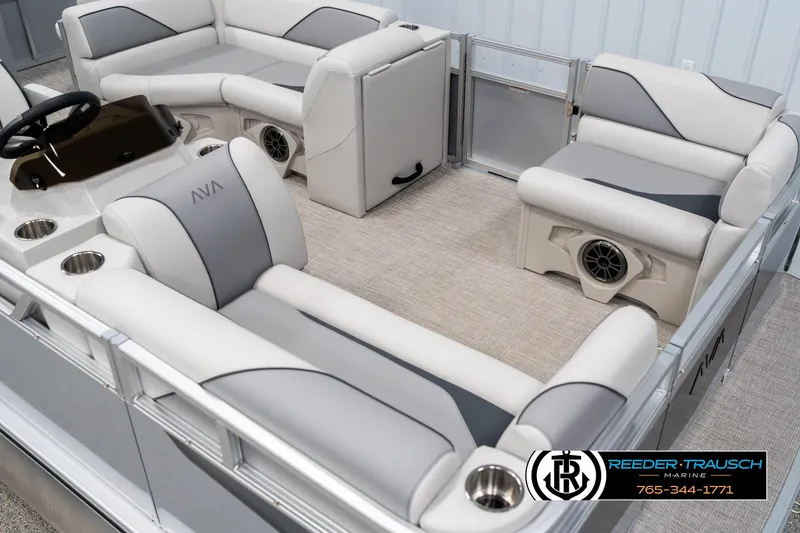 Slide: The Image of Luxurious 2025 Avalon VEN RF boat interior with plush seating and modern design. - 9