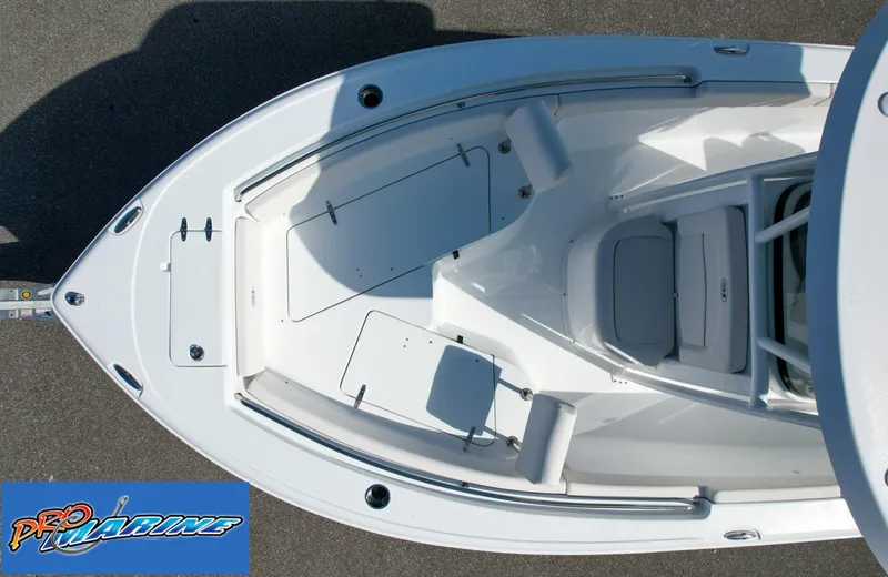 Slide: The Image of Top view of 2025 Sea Hunt Ultra 219 boat deck, featuring seating and storage. - 17