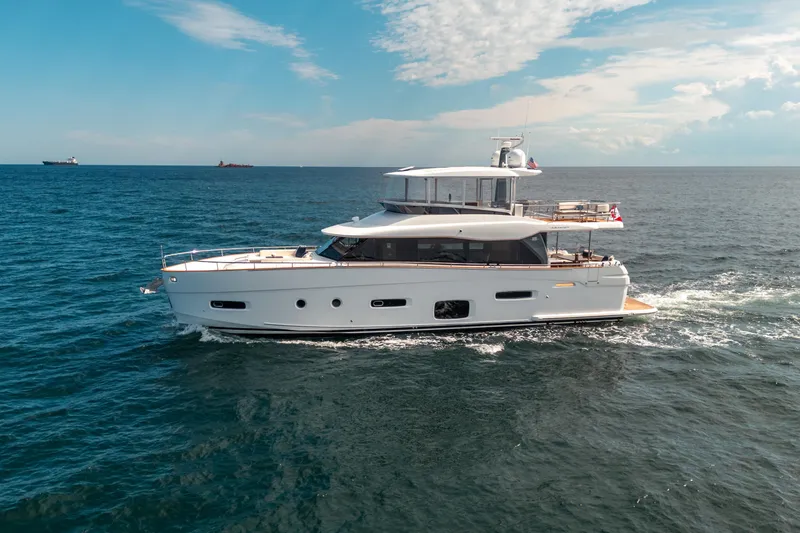 Slide: The Image of Azimut Magellano 66 yacht cruising on open sea, 2018 model. - 2