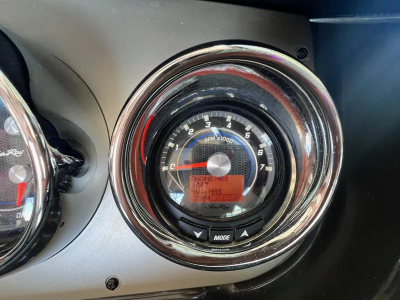 Slide: The Image of Close-up of 2016 Sea Ray 350 Sundancer tachometer displaying engine hours. - 17