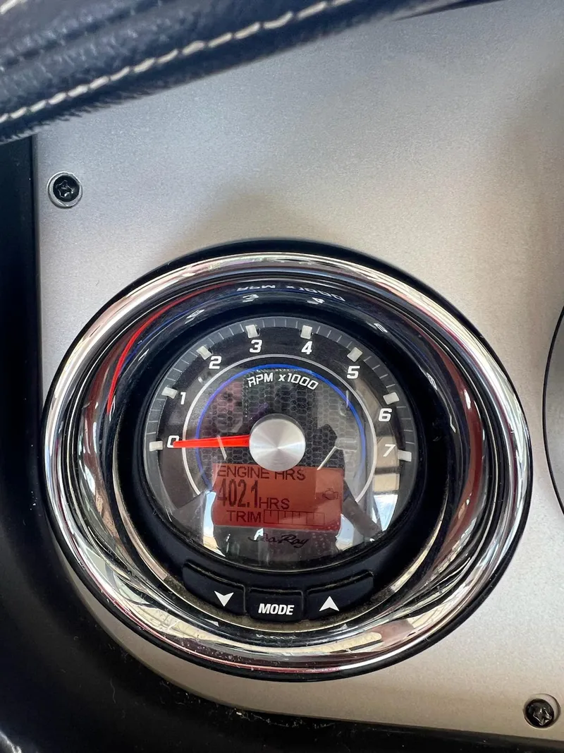 Slide: The Image of Close-up of 2016 Sea Ray 350 Sundancer tachometer displaying engine hours. - 18