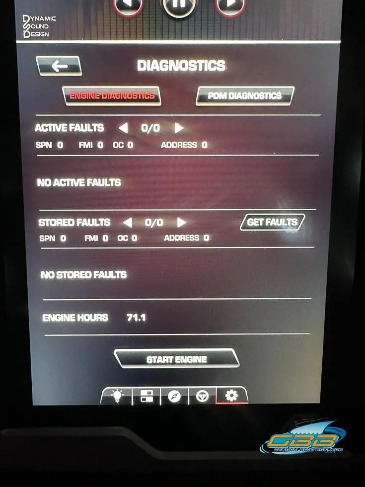 Slide: The Image of 2024 Supra SE diagnostics screen showing no active or stored faults, engine hours at 71.1. - 48