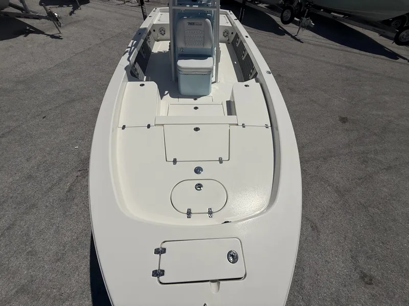 Slide: The Image of 2025 Pathfinder 2600 HPS boat, top view, showcasing deck layout and storage compartments. - 13