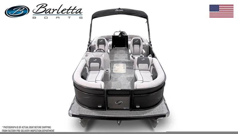 Slide: The Image of 2025 Barletta Aria A22QC pontoon boat with sleek design and spacious seating. - 2