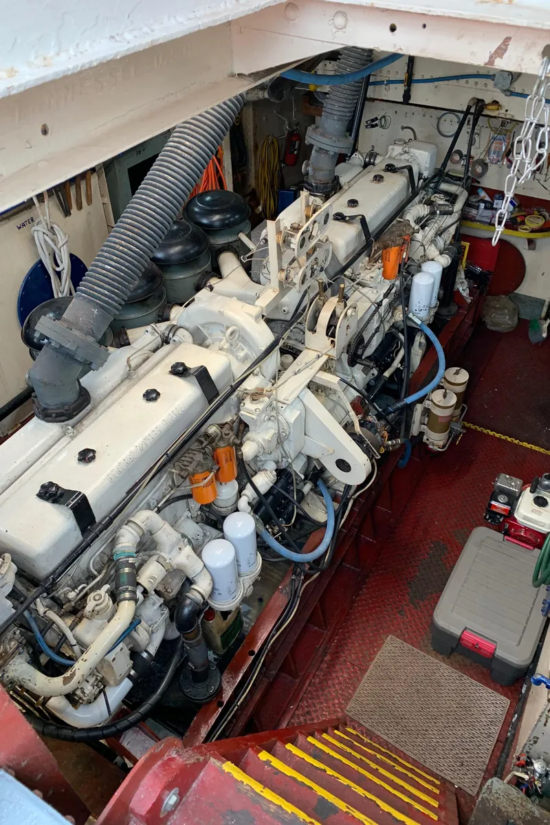 Slide: The Image of Engine room of 1936 Tugboat Bow Steel, showcasing mechanical components and equipment. - 24