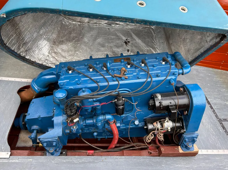 Slide: The Image of 1953 Chris-Craft 22 Sportsman engine, blue, detailed view with open cover. - 21