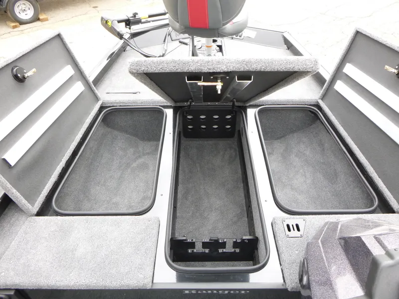 Slide: The Image of 2024 Ranger RT188 boat storage compartments, open and spacious for gear organization. - 6