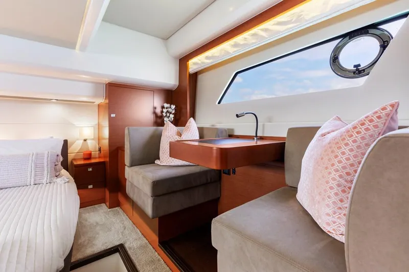 Slide: The Image of Luxurious interior of 2016 Prestige 550 yacht with elegant seating and modern decor. - 31