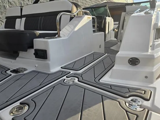 Slide: The Image of 2025 Monterey M4 boat interior with sleek seating and modern design. - 4