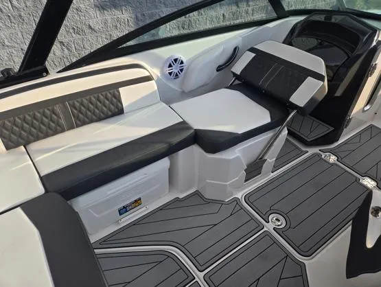Slide: The Image of 2025 Monterey M4 boat interior with sleek seating and modern design. - 7