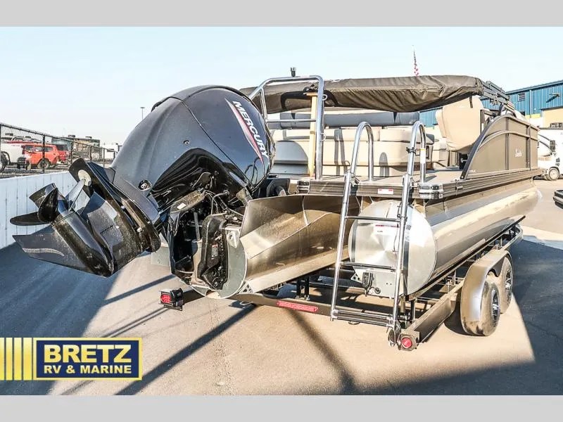 Slide: The Image of 2025 Aria Cast-N-Cruise A22CC pontoon boat with Mercury outboard motor at Bretz RV & Marine. - 11