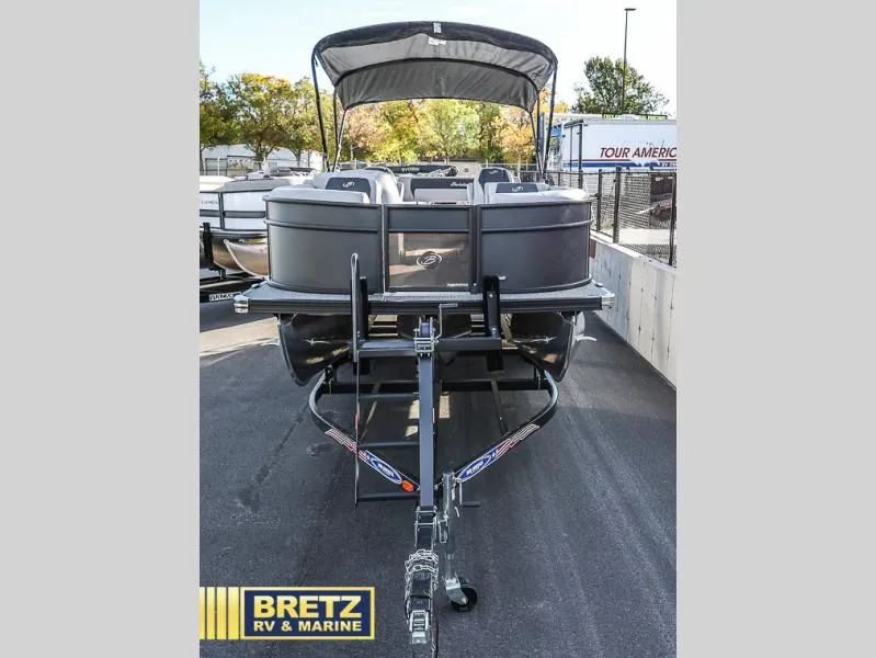 Slide: The Image of 2025 Aria Cast-N-Cruise A22CC pontoon boat on trailer at Bretz RV & Marine. - 3