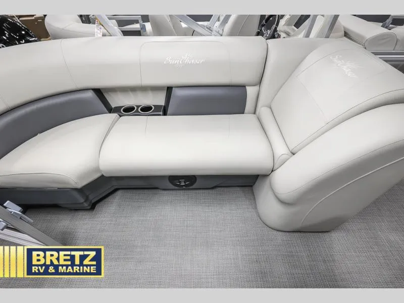 Slide: The Image of Luxurious seating on 2025 Vista Fish 18 boat, featuring plush upholstery and cup holders. - 20