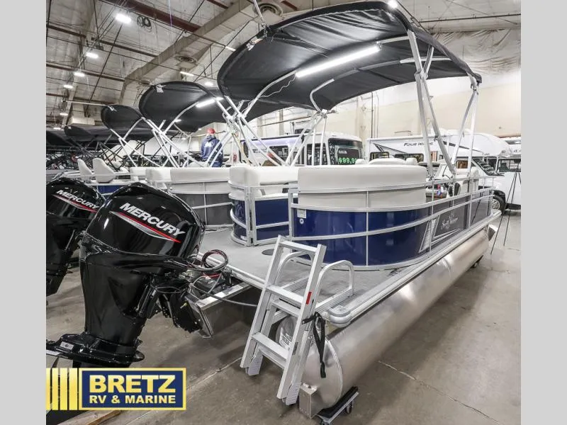 Slide: The Image of 2025 Vista Fish 18 pontoon boat with Mercury engine at Bretz RV & Marine showroom. - 5