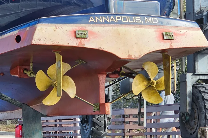 Slide: The Image of 2003 Menorquin 120 boat propellers, Annapolis, MD, dry dock maintenance. - 34