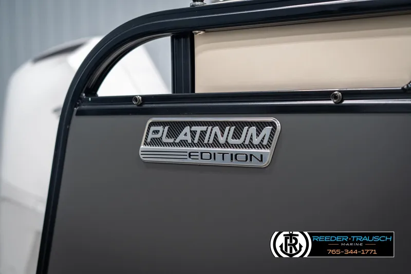 Slide: The Image of 2025 Tahoe LTZ EL Platinum Edition boat with Reeder-Trausch Marine branding. - 45