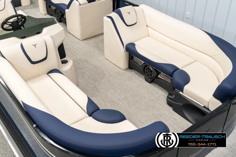 Slide: The Image of Luxurious 2025 Tahoe LTZ EL boat interior with plush seating and modern design. - 8