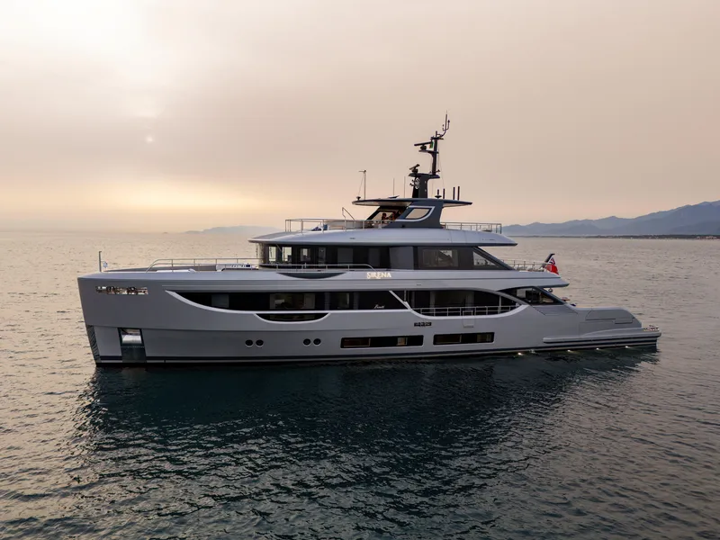 Slide: The Image of 2025 Benetti Oasis 34M yacht on calm sea at sunset. - 1