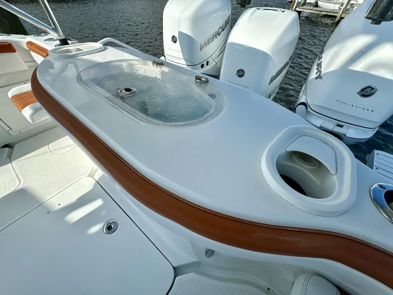 Slide: The Image of 2015 Yellowfin 42 boat with Mercury engines and sleek deck design. - 40