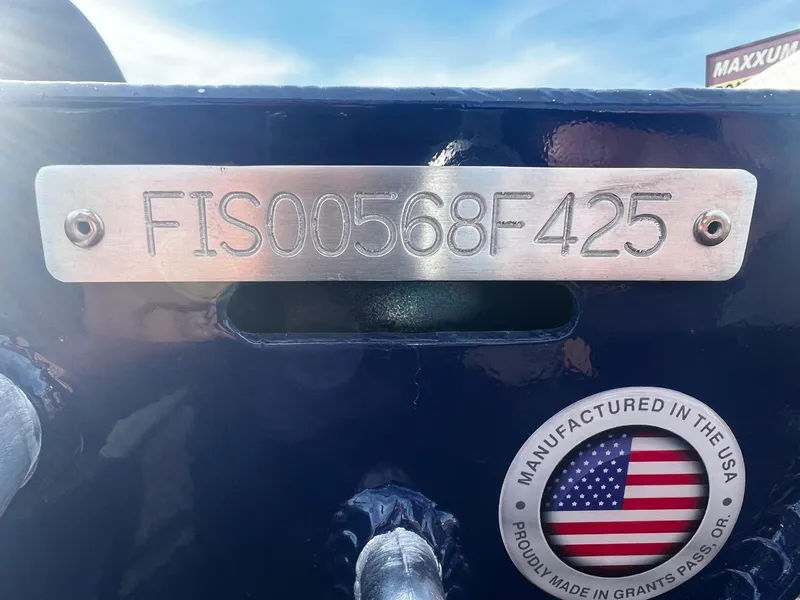 Slide: The Image of Fish Rite Angler 18 boat, 2025 model, with serial number and USA manufacturing badge. - 14