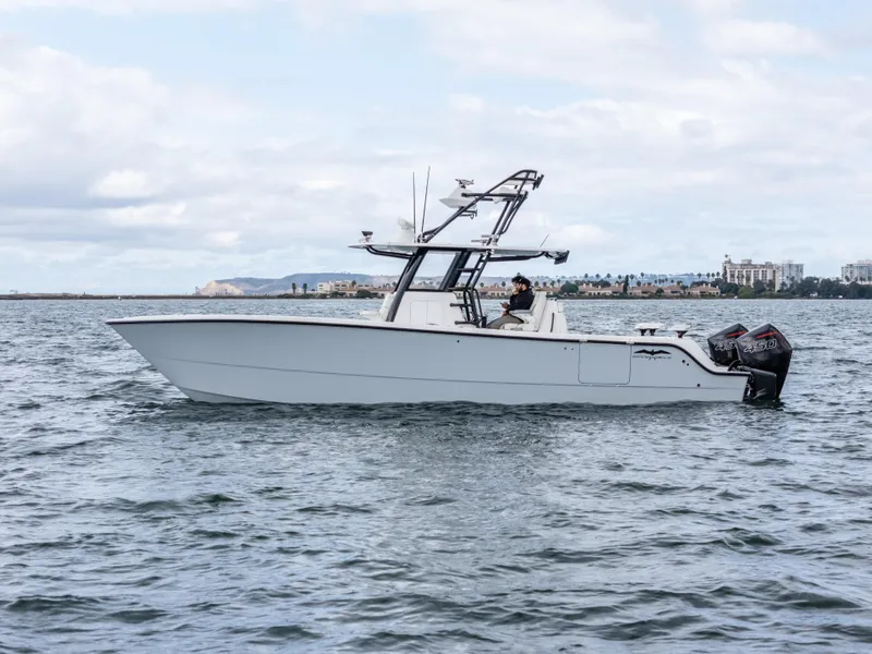 The Image of 2020 Invincible 35 Catamaran on water, side view, with cityscape background. - 0