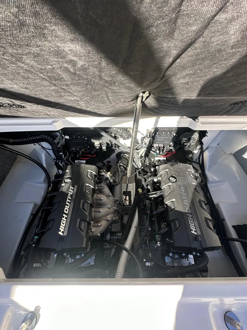 Slide: The Image of 2023 Yamaha AR250 jet boat engines, high output, under open hatch. - 22
