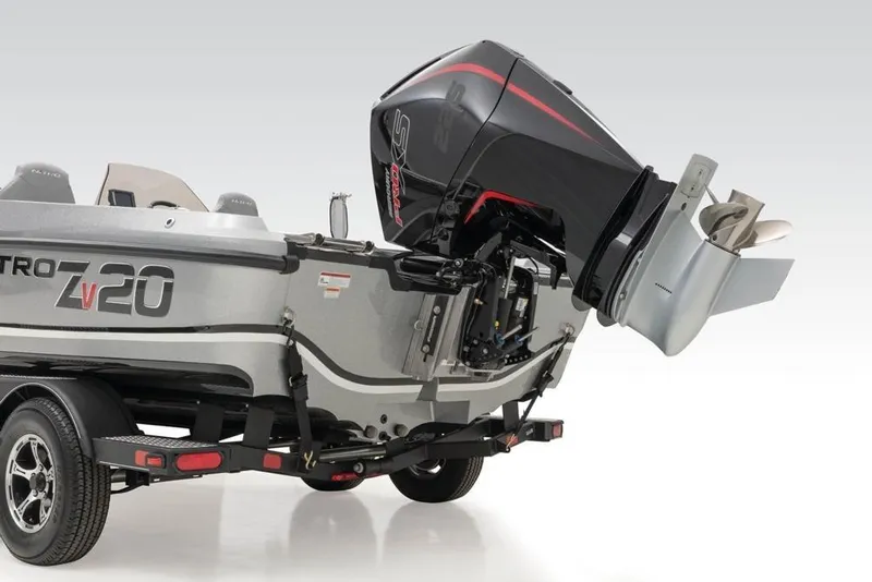 Slide: The Image of 2024 Nitro ZV20 boat with powerful outboard motor on trailer. - 21