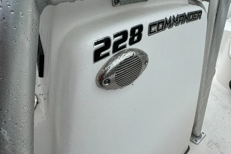 Slide: The Image of Close-up of 2023 Sea Fox 228 Commander boat detail with logo and speaker. - 14