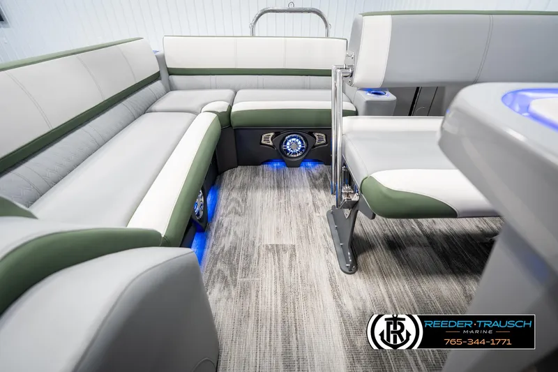 Slide: The Image of 2025 Avalon Catalina Entertainer interior with modern seating, LED lighting, and stylish flooring. - 14