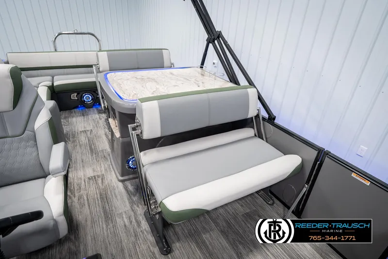 Slide: The Image of 2025 Avalon Catalina Entertainer interior with modern seating and ambient lighting. - 20