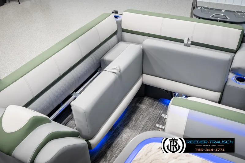 Slide: The Image of Luxurious seating in 2025 Avalon Catalina Entertainer boat with modern design and ambient lighting. - 23