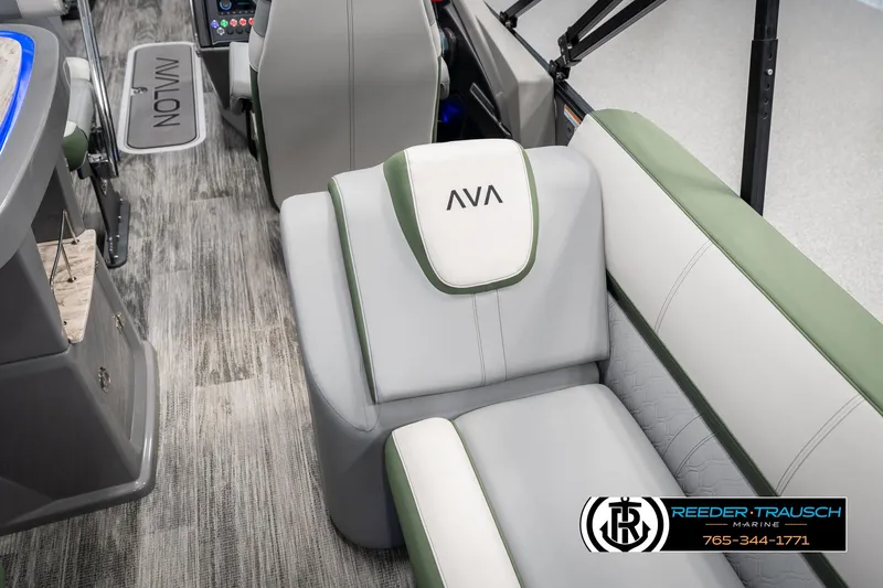 Slide: The Image of 2025 Avalon Catalina Entertainer boat interior with stylish seating and modern design. - 26