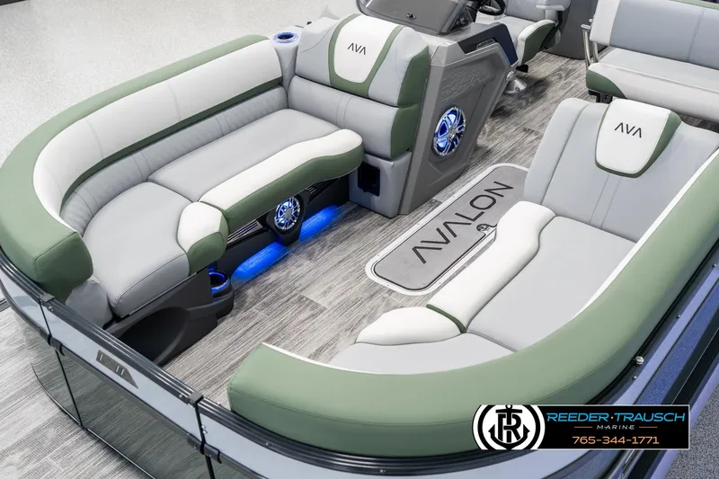 Slide: The Image of 2025 Avalon Catalina Entertainer boat interior with stylish seating and modern design. - 9
