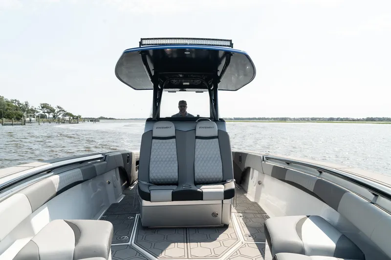 Slide: The Image of Luxurious seating on 2023 Statement 380 Open boat with stylish upholstery design. - 17