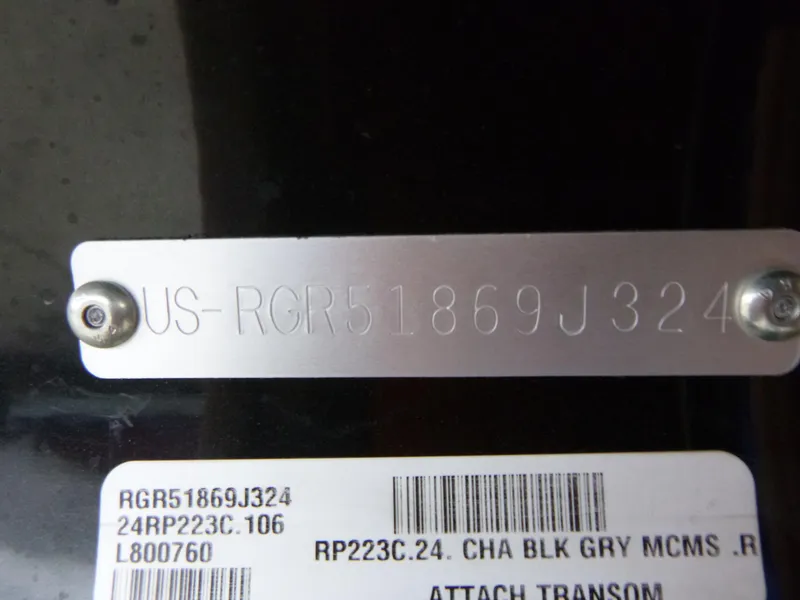 Slide: The Image of 2024 Ranger Reata 223C serial number plate with engraved and printed details. - 40