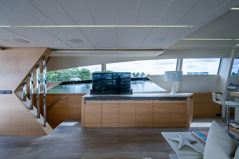 Slide: The Image of Luxurious interior of 2014 Pershing 92 yacht with modern design and scenic views. - 2