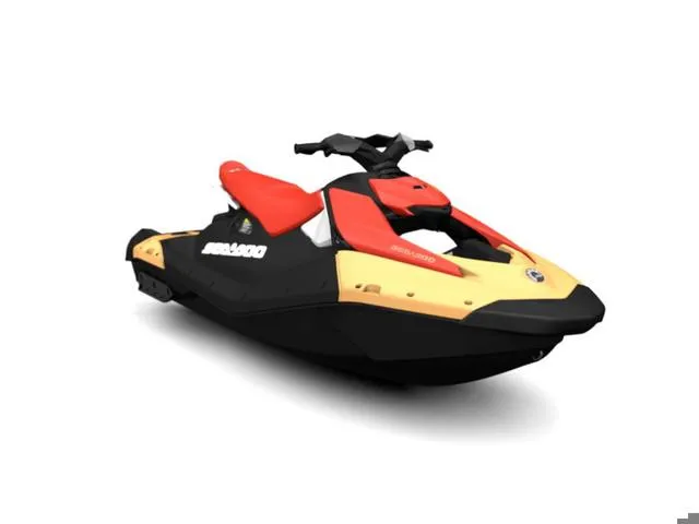 Slide: The Image of 2024 Sea-Doo Waverunner Spark, red and yellow, Rotax 900 ACE engine, sleek design. - 1