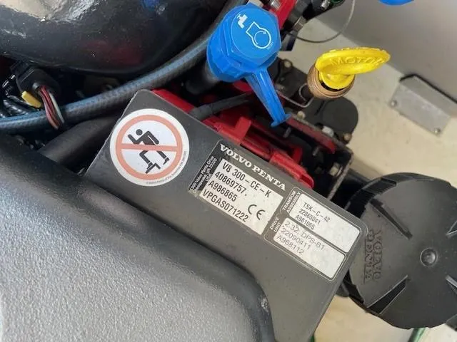 Slide: The Image of Volvo Penta engine label on 2018 Regal 35 Sport Coupe boat. - 24