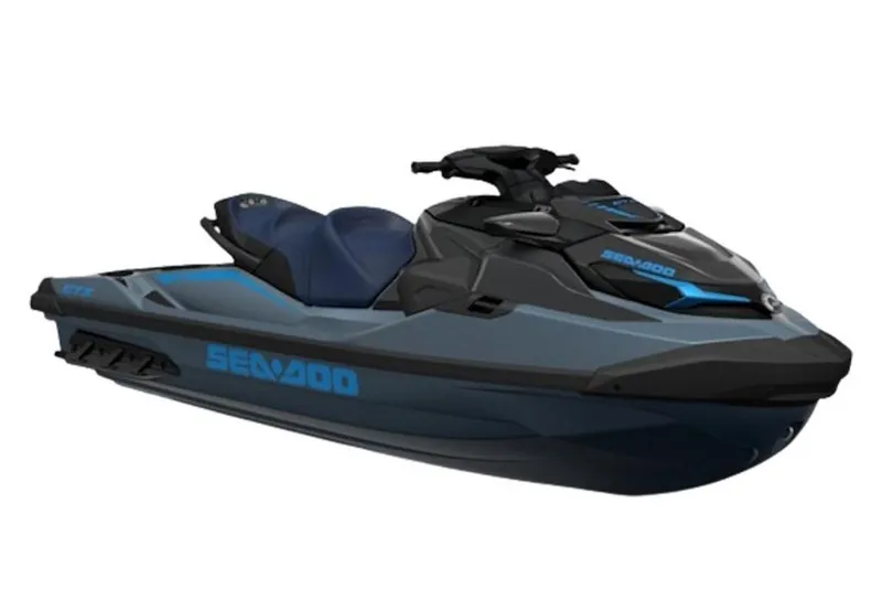 Slide: The Image of 2025 Sea-Doo GTX 170 jet ski in sleek blue and black design. - 25