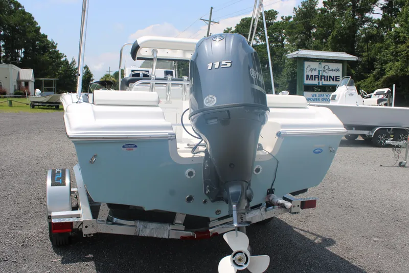 Slide: The Image of 2025 Tidewater 180 CC Adventure boat with Yamaha 115 engine, parked outdoors. - 3
