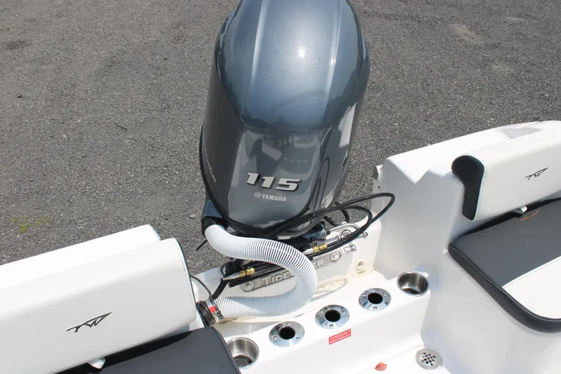Slide: The Image of 2025 Tidewater 180 CC Adventure boat with Yamaha 115 engine, rear view. - 6