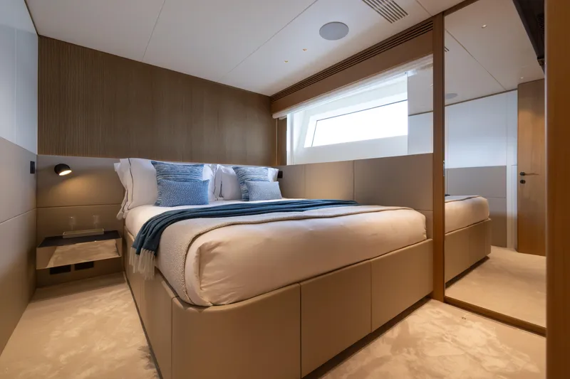 Slide: The Image of Luxurious bedroom interior of 2025 Benetti Oasis 34M yacht with modern design. - 41